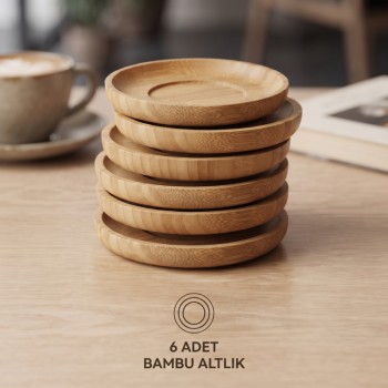 12 Parça Çay Seti - Bambu Bardak Altığı - Çift Cidarlı Cam - 150 ml 12 Parça Çay Seti - Bambu Bardak Altığı - Çift Cidarlı Cam - 150 ml