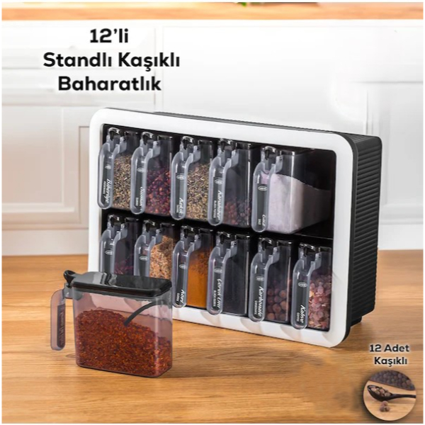 12'li Standlı Kaşıklı Baharatlık Seti 12'li Standlı Kaşıklı Baharatlık Seti