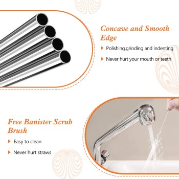 31 cm Ekstra Uzun Paslanmaz Çelik Pipet Seti – 3 Parça (Eğri + Düz + Fırça)