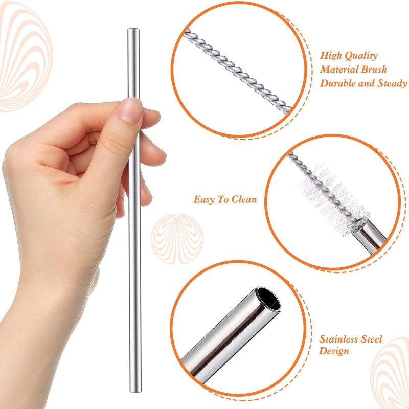 31 cm Ekstra Uzun Paslanmaz Çelik Pipet Seti – 3 Parça (Eğri + Düz + Fırça)