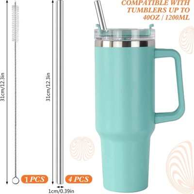 31 cm Ekstra Uzun Paslanmaz Çelik Pipet Seti – 3 Parça (Eğri + Düz + Fırça)