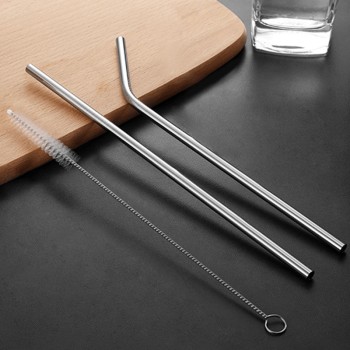 31 cm Ekstra Uzun Paslanmaz Çelik Pipet Seti – 3 Parça (Eğri + Düz + Fırça)