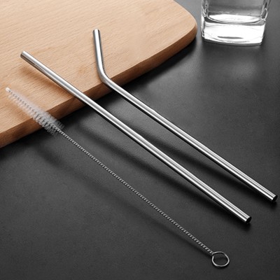 31 cm Ekstra Uzun Paslanmaz Çelik Pipet Seti – 3 Parça (Eğri + Düz + Fırça)