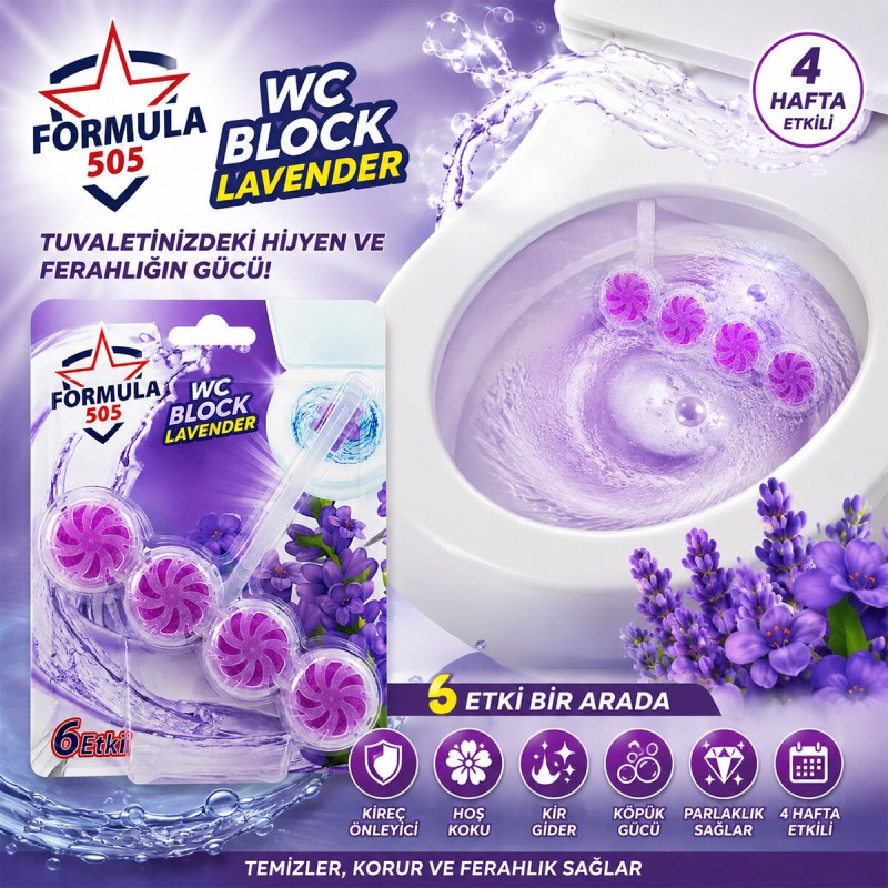 4'lü WC Blok - Lavanta Kokulu - 2 Adet - 6 Etkili - 200 gr 4'lü WC Blok - Lavanta Kokulu - 2 Adet - 6 Etkili - 200 gr