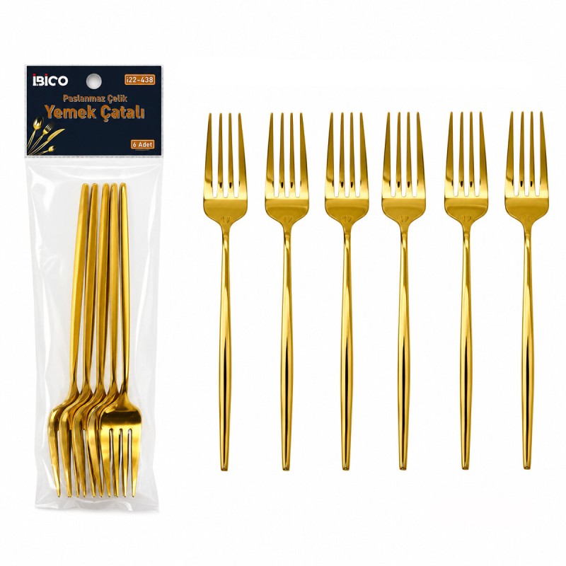 6 Parça Yemek Çatalı Seti - Gold Renk - Paslanmaz Çelik