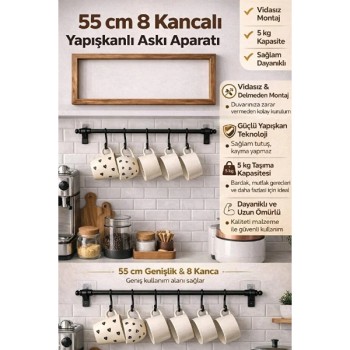 8 Kancalı Yapışkanlı Askı Aparatı 8 Kancalı Yapışkanlı Askı Aparatı