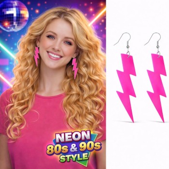 80’ler 90'lar Retro Neon Pembe Şimşek Küpe 10 cm 80’ler 90'lar Retro Neon Pembe Şimşek Küpe 10 cm