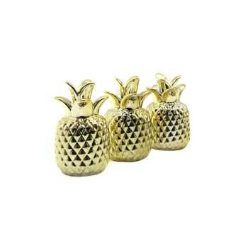  Ananas Tasarımlı Biblo - Mini Boy - Seramik - Parlak Altın - Dekoratif Süs