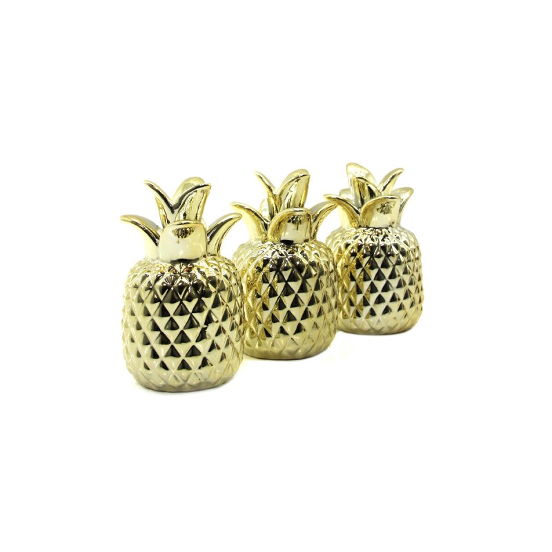  Ananas Tasarımlı Biblo - Mini Boy - Seramik - Parlak Altın - Dekoratif Süs