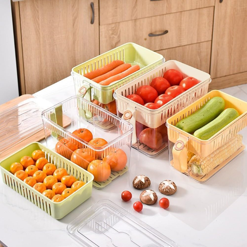 Buzdolabı Saklama Kabı - Süzgeçli Organizer - Vakum Mühürlü Kapak 