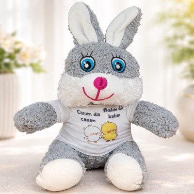Canım Da Canım Balım Da Balım Tişörtlü Sevimli Peluş Tavşan Canım Da Canım Balım Da Balım Tişörtlü Sevimli Peluş Tavşan
