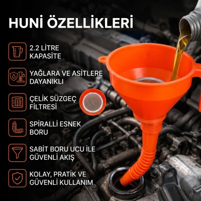 Çelik Süzgeçli Huni - Spiralli ve Sabit Borulu - 2.2 Litre Kapasite Çelik Süzgeçli Huni - Spiralli ve Sabit Borulu - 2.2 Litre Kapasite