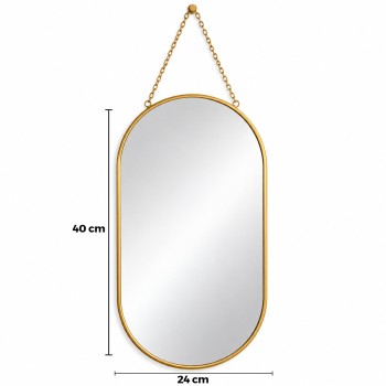 Dekoratif Duvar Aynası - Gold Metal Çerçeveli - İp Askılı - 24x40 cm 