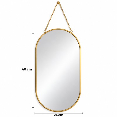 Dekoratif Duvar Aynası - Gold Metal Çerçeveli - İp Askılı - 24x40 cm 