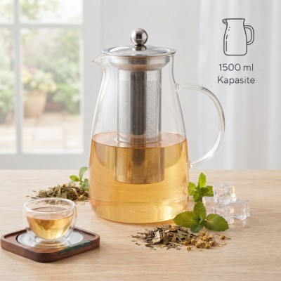 Detoks Sürahisi - 1500 ml - Paslanmaz Çelik Filtre - Cam 