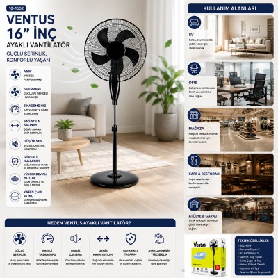 Ev Tipi Ayaklı Vantilatör - 16 İnç 5 Pervaneli - 45W Performans Ev Tipi Ayaklı Vantilatör - 16 İnç 5 Pervaneli - 45W Performans