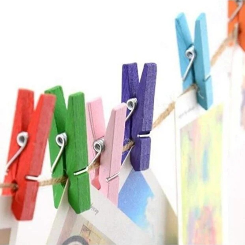 İpli Mini Mandal Seti - 50'li Paket - Karışık Renkli Set