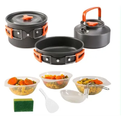 Kamp İçin 3'lü Tencere Tava Çaydanlık Seti 