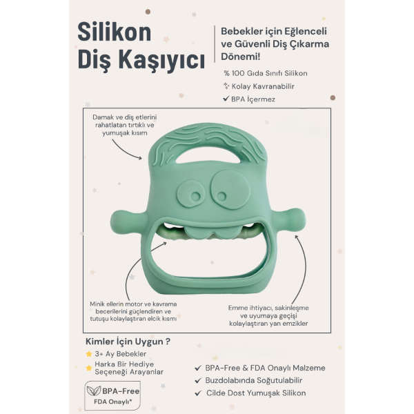 Koyu Yeşil Bebek Silikon Diş Kaşıyıcı Koyu Yeşil Bebek Silikon Diş Kaşıyıcı