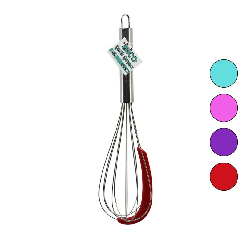 Krom Saplı Çelik Metal Çırpıcı - Renkli Silikon Kazıyıcılı - 30 cm Krom Saplı Çelik Metal Çırpıcı - Renkli Silikon Kazıyıcılı - 30 cm