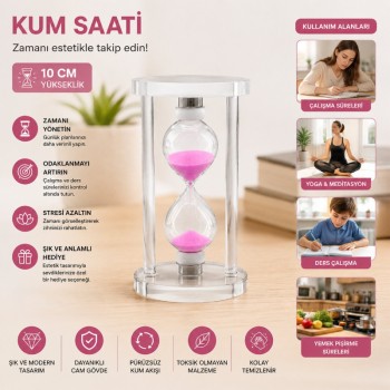 Küçük Boy Cam Standlı Kum Saati - 10 cm Yükseklik - Dekoratif Süs Eşyası
