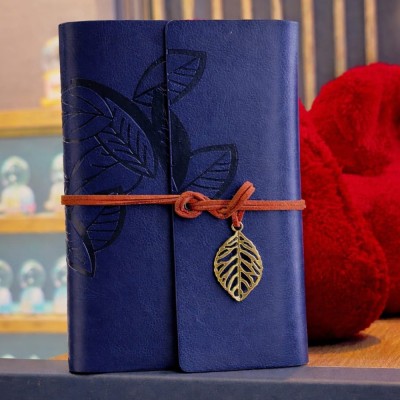 Lacivert Yaprak Desenli Deri Defter