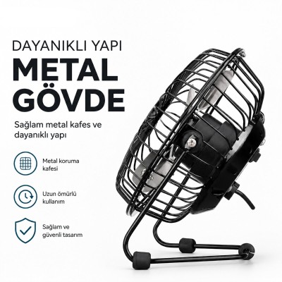 Masaüstü Mini USB Fan - Metal Gövdeli - Ultra Sessiz Masaüstü Mini USB Fan - Metal Gövdeli - Ultra Sessiz