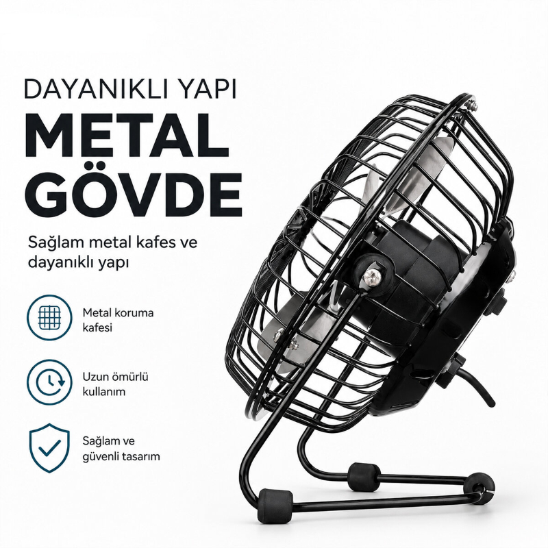 Masaüstü Mini USB Fan - Metal Gövdeli - Ultra Sessiz Masaüstü Mini USB Fan - Metal Gövdeli - Ultra Sessiz