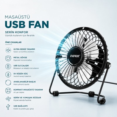 Masaüstü Mini USB Fan - Metal Gövdeli - Ultra Sessiz Masaüstü Mini USB Fan - Metal Gövdeli - Ultra Sessiz
