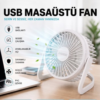 Masaüstü Mini USB Fan - PVC Gövdeli - 360° Ayarlanabilir