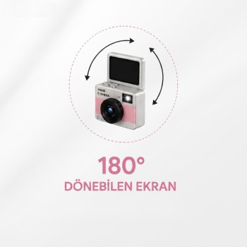 Mini Dijital Retro Kamera - Dönebilen Ekran - Flaşlı 