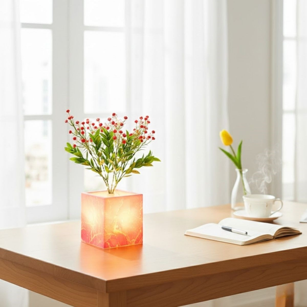 Pembe Saksılı LED Yapay Çiçek Pembe Saksılı LED Yapay Çiçek