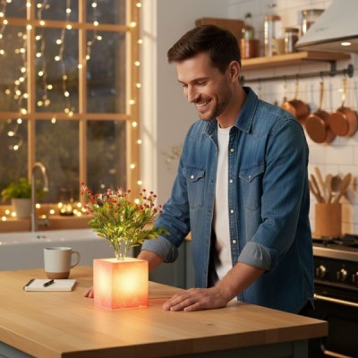 Pembe Saksılı LED Yapay Çiçek Pembe Saksılı LED Yapay Çiçek
