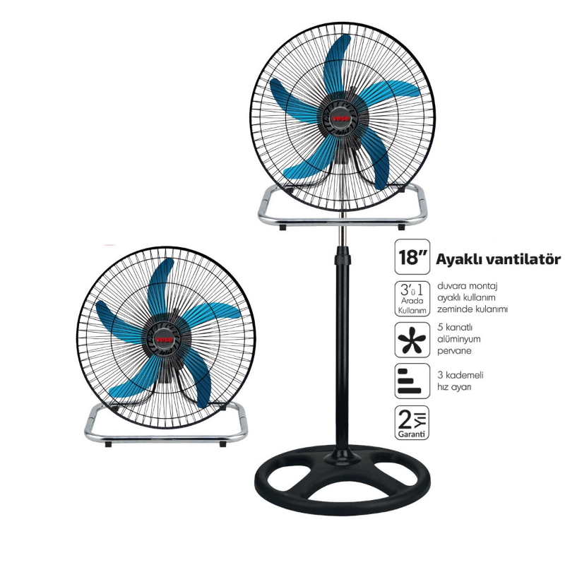 Sanayi Tipi Ayaklı Vantilatör - 5 Metal Kanatlı - 18 İnç 46 cm Sanayi Tipi Ayaklı Vantilatör - 5 Metal Kanatlı - 18 İnç 46 cm