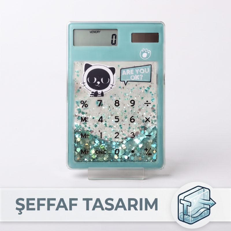 Şeffaf Hesap Makinesi - Sevimli Simli Tasarım 
