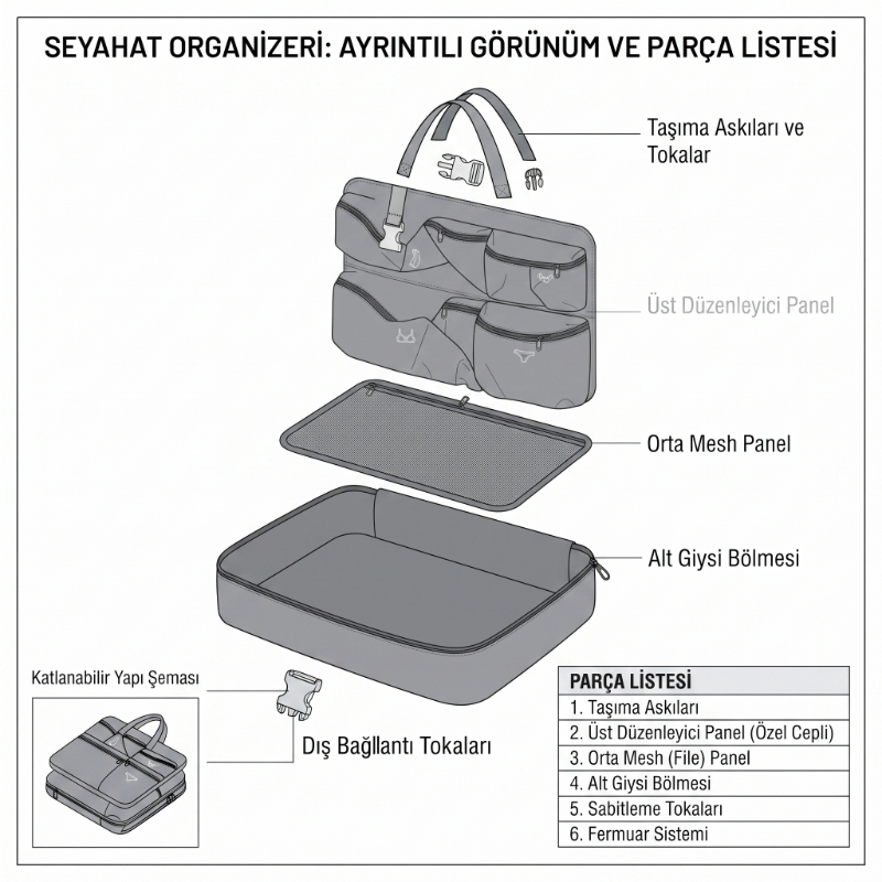 Seyahat Çantası - Yer Küçültücü Organizer  - Çok Bölmeli 