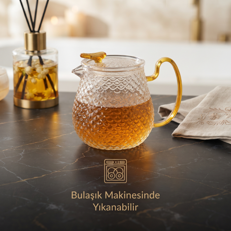 Şık Tasarımlı Cam Demlik - 550 ml - Borosilikat Cam 