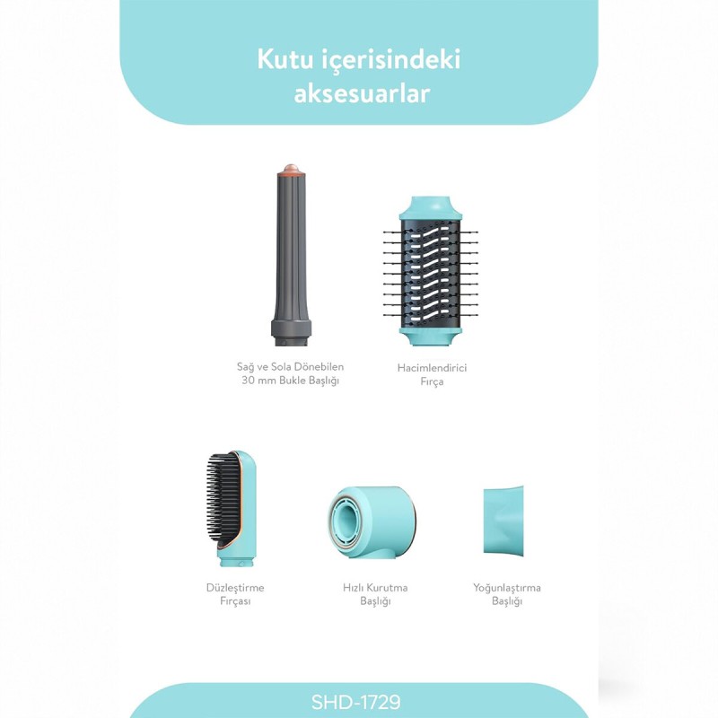 Sinbo Air Brush Saç Şekillendirme Cihazı - 5 Başlıklı - Mavi Renk 