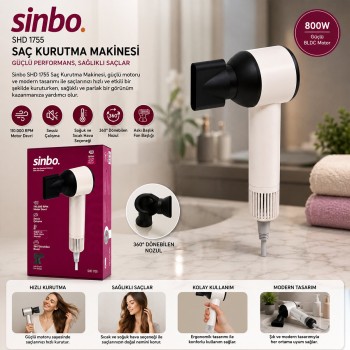 Sinbo Saç Kurutma Makinesi - Beyaz Renk - Sessiz Çalışma Özelliği Sinbo Saç Kurutma Makinesi - Beyaz Renk - Sessiz Çalışma Özelliği