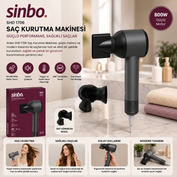 Sinbo Saç Kurutma Makinesi - Gri Renk - Sessiz Çalışma Özelliği Sinbo Saç Kurutma Makinesi - Gri Renk - Sessiz Çalışma Özelliği