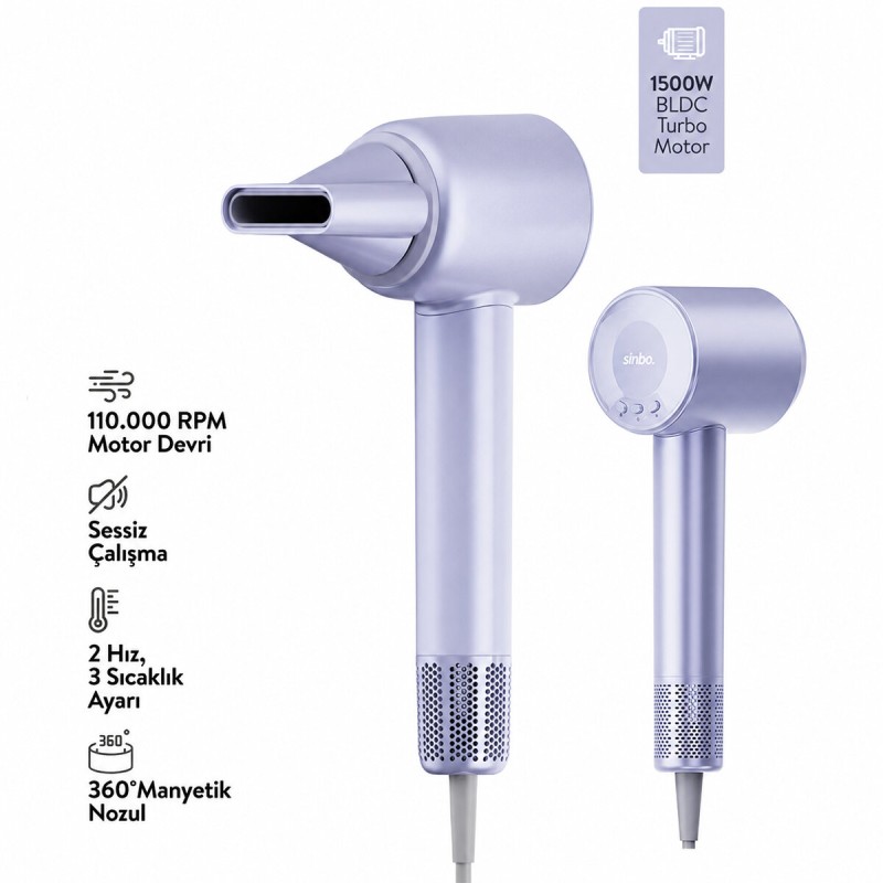 Sinbo Saç Kurutma ve Şekillendirme Makinesi - Mavi Renk - BLDC Turbo Motor Sinbo Saç Kurutma ve Şekillendirme Makinesi - Mavi Renk - BLDC Turbo Motor