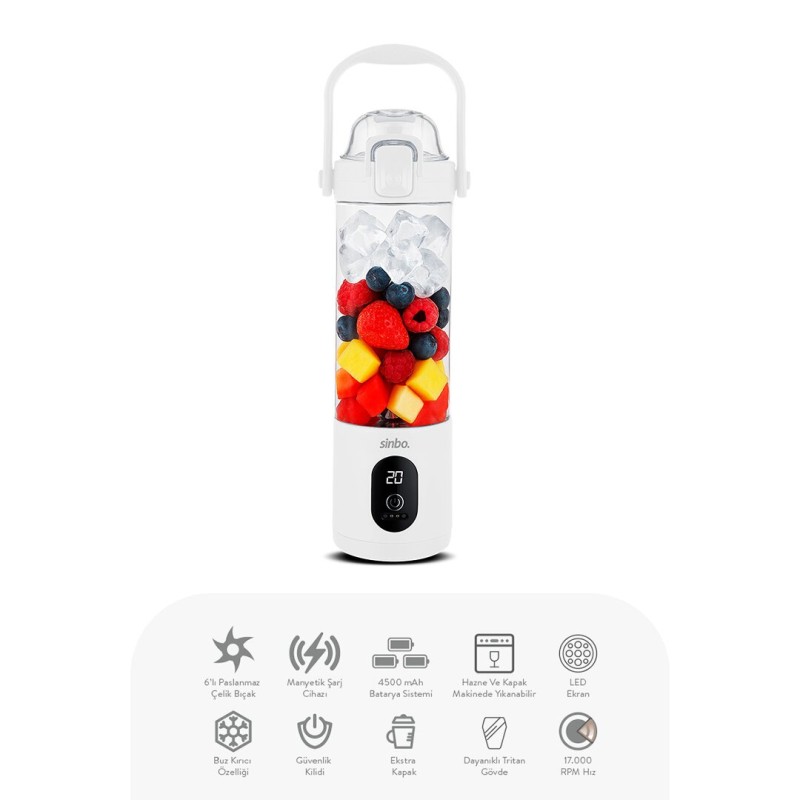 Sinbo Şarjlı Smoothie Blender - Taşınabilir - 700 ml Kapasite 