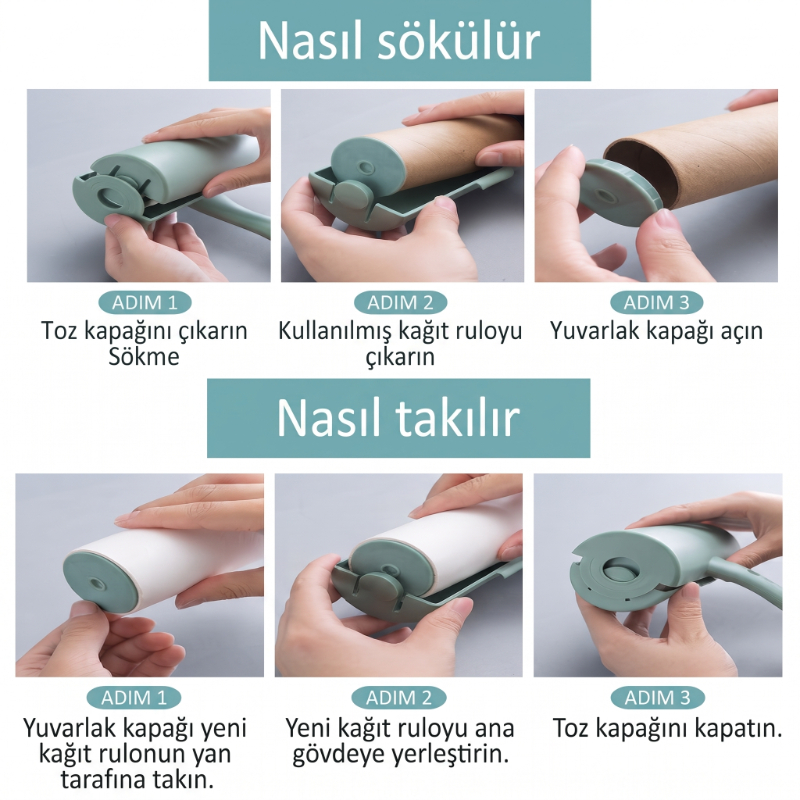 Tüy Toplama Rulosu - Kapaklı - Ergonomik - Taşınabilir Tüy Toplama Rulosu - Kapaklı - Ergonomik - Taşınabilir