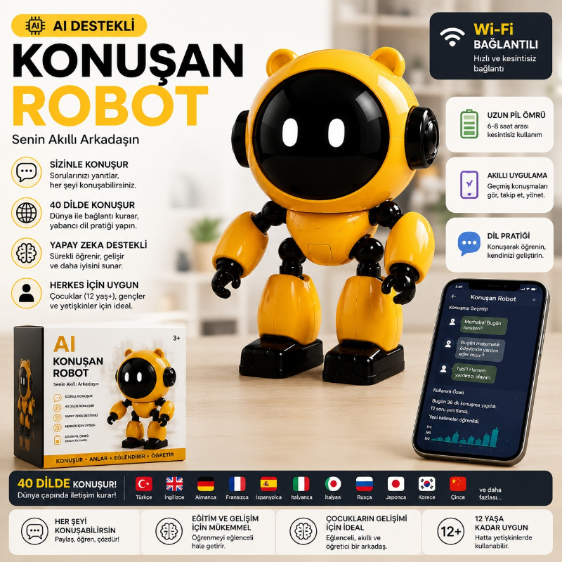 Yapay Zeka Robotu - Wi-Fi Uygulamalı - Konuşma Özellikli - Teknolojik Oyuncak 