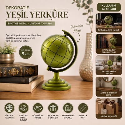Yeşil Eskitme Dünya Biblosu - Metal - Küçük Boy - Dekoratif Süs Eşyası Yeşil Eskitme Dünya Biblosu - Metal - Küçük Boy - Dekoratif Süs Eşyası